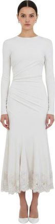 Alberta Ferretti Ivory Crew Neck Midi Dress