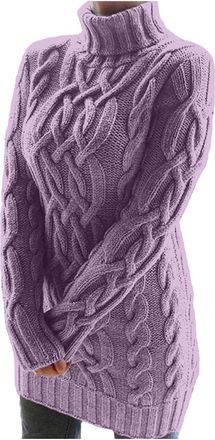 Generic Knitted Dress Womens Turtleneck Winter Jumper Dress Casual Dress Long Knitted Dresses Mini Dress Pullover Long Sleeve Jumper Dress Women, d, XL