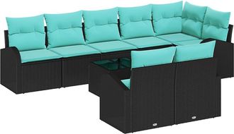 vidaXL Conjunto De Sof&aacute;s De Jard&iacute;n 9 Uds. Negro Y Turquesa Vidaxl