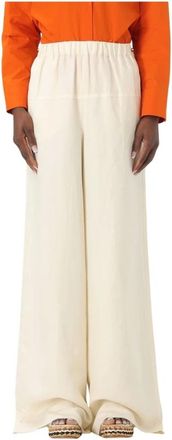 Max Mara Broeken, Dames, Wit, 3Xs, Linnen, Wijde Linnen Broek