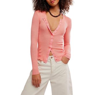 Free People Going Places Pointelle Stitch Snap Front Top in Coral Crimson at Nordstrom, Size X-Small