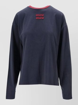 Miu Miu long sleeve jersey top crew neck trim