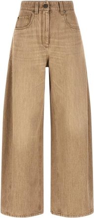 Brunello Cucinelli Wijde Broek - Dames - Loose Fit Jeans - Beige - M - Katoen - Jeans