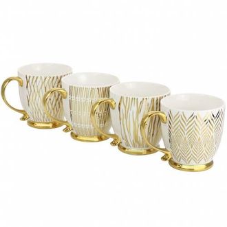 Gibson Home Gold Finch 4 Piece 16.7oz Electroplated Fine Ceramic Mug Set in White at Nordstrom