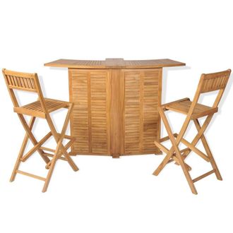 Berkfield Home 3 Piece Bistro Set with Folding Chairs Solid Teak Wood in Brown