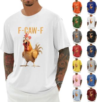Generic F-CAW-F Tshirts Mens Funny Scream Chicken Humor T-Shirt Mens Short Sleeve Crew Neck Christmas Summer Tops Casual Loose F-CAW-F Shirt Plus Size(A102200