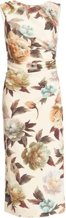 Swing Swing - Midi Jurk in Geprinte Scuba - Dames - Jurken - Beige - Maat: L Leer