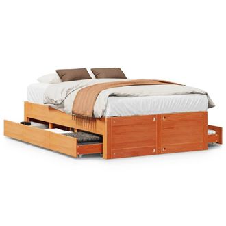 Berkfield Home Bed Frame Frame w/Drawers Wax Brown 135x190 cm Double Solid Wood
