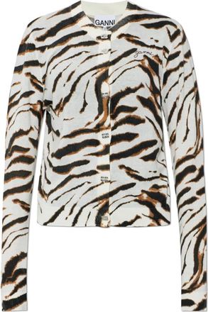Ganni Animal Print Cardigan - Dames - Vesten - Beige - S - Katoen - Truien & Vesten