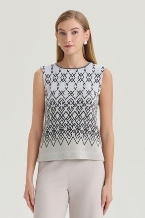 Ming Wang Diamond Jacquard Knit Tank in Limestone/black/white at Nordstrom, Size X-Large P