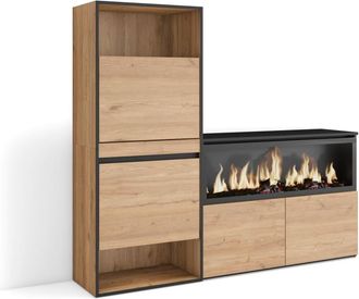 Skraut Home Zapatero efecto madera roble 167x35x145cm chimenea efecto fuego