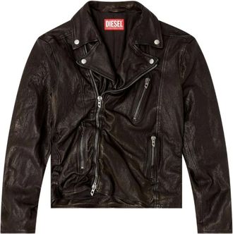 Diesel Jassen, Heren, Zwart, L, Leer, Leren Jas