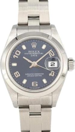 Rolex Pre-owned Oyster Perpetual Date Roestvrij staal Horloge - Dames - Vintage Horloges - Blauw - ONE Size - Vintage