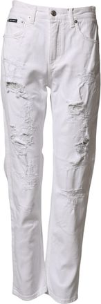 Dolce & Gabbana Womens White Distressed Cotton Boyfriend Denim Jeans Co+02 Clothing
