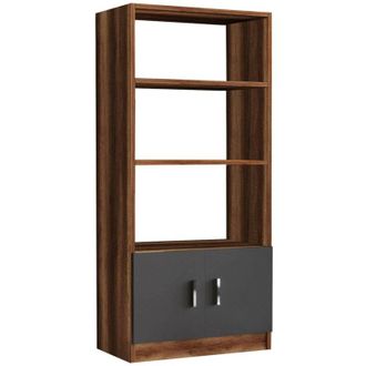 Dmora Dmora - Estante Para Libros Patty, Estante De Oficina, Porta Libros M&oacute;vil, Biblioteca, 64x38 H140 Cm, Nogal Y Antracita