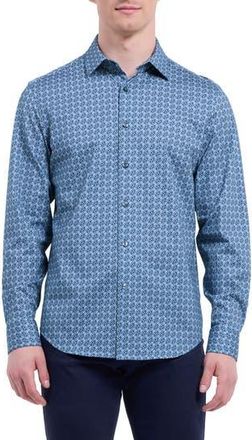 Bugatchi James OoohCotton Floral Tile Print Button-Up Shirt in Navy at Nordstrom Rack, Size Xx-Large