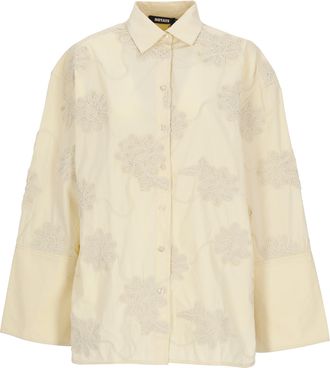 Rotate Ivory Flower Floral Embossed Shirt