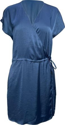 Theory Wrap-Tie V-Neck Romper in Blue Satin