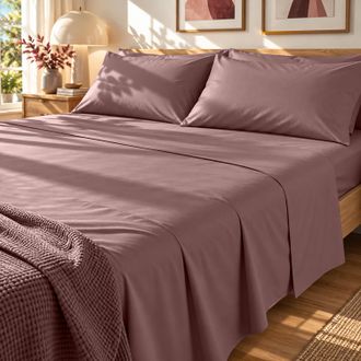 KASANOVA Completo letto matrimoniale cotone burgundy tinta unita