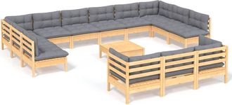vidaXL Muebles De Jard&iacute;n 14 Pzas Y Cojines Madera De Pino Gris Vidaxl