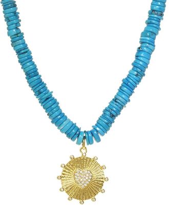 Rachel Reinhardt Jewelry 18K Filled Turquoise Cz Heart Pendant Necklace
