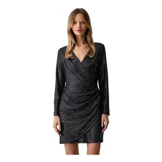 DKNY Larga Manga V-Cuello Brillo Funda - Dresses - Mujer - Negro - S