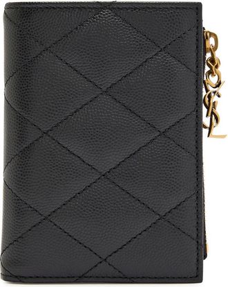 Saint Laurent Quilted Pebbled Leather Wallet - Black - One Size