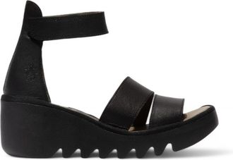 FLY London Fly London Womens BONO290FLY Silver Black Idra Leather Sandals Espadrille Wedges