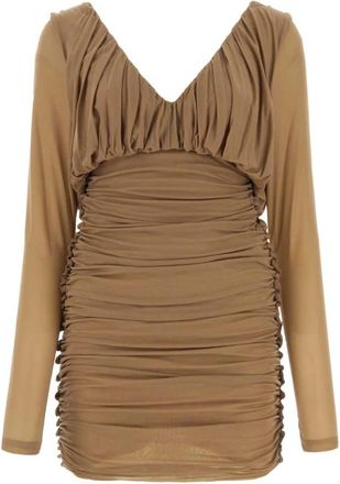Saint Laurent Draped Jersey Dress - Dames - Korte kleedjes - Bruin - S - Kleedjes