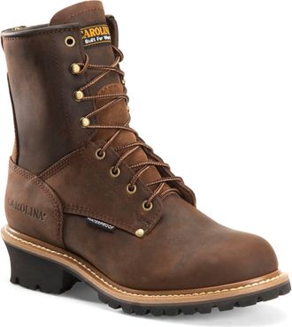 Carolina Mens Waterproof 8 Steel Toe Work Logger Boots In Brown