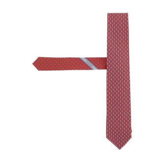 Ferragamo Silk Tie with Patterned Design - male - Ferragamo - Ties - Red - ONE SIZE - Accessories