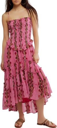 Free People Alejandra Smocked Bodice Tiered Sundress in Hot Pink Combo at Nordstrom, Size X-Small