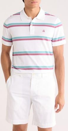 Brooks Brothers Stripe Slim Fit Piqu&eacute; Polo in White Multi at Nordstrom Rack, Size Xx-Large