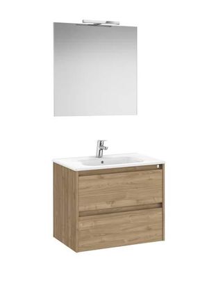 Roca Mueble Lavabo 700mm Tenet 2 Cajones + Espejo Y Aplique Led Nogal