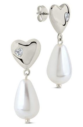 Sterling Forever Josephine Cubic Zirconia Heart 5-5.5mm Pearl Drop Earrings in Silver at Nordstrom Rack