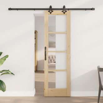 Berkfield Home Sliding Door with Hardware Set ORKDALSolid Wood & Glass in Beige