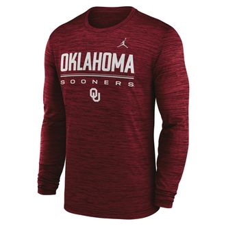 Nike Jordan Mens Oklahoma Sideline Velocity Jordan Brand Dri-FIT College T-Shirt in Red | 0JEQ69WOKN-FG7