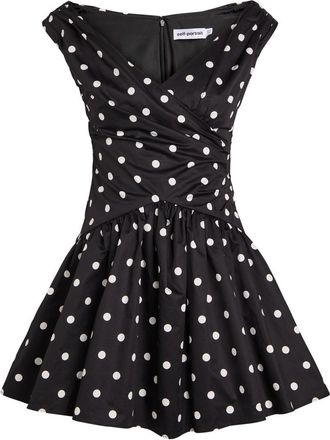Self Portrait Polka dot Cotton-poplin Mini Dress - Black - 16 (UK16 / XL)