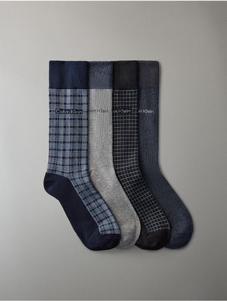 Calvin Klein Mens Combed Cotton Crew 4-Pack Dress Socks - Multi