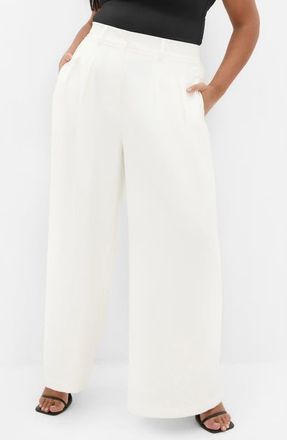 City Chic Abbie Wide Leg Pants in Ivory at Nordstrom, Size Xxs