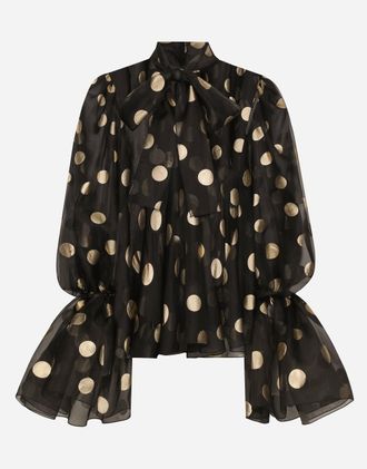 Dolce & Gabbana Silk Organza Jacquard Blouse With Polka-dot Design And Pussy-bow - Woman Shirts And Tops Print 36