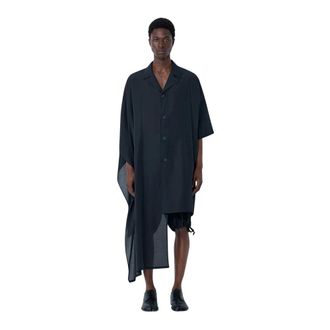 Yohji Yamamoto Short Sleeve Shirts, male, Black, Size: S Long Cape Jacket