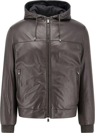 Corneliani Leren jack met geribbelde cuffs - Bruin