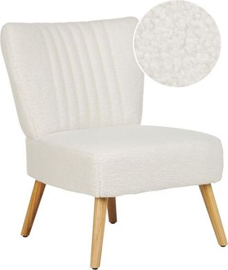Beliani Beliani - Poltrona imbottita in tessuto bianco senza braccioli a ciuffi verticali gambe in legno Vaasa