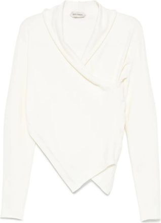 Alberta Ferretti Top asimmetrico drappeggiato in lana - Bianco