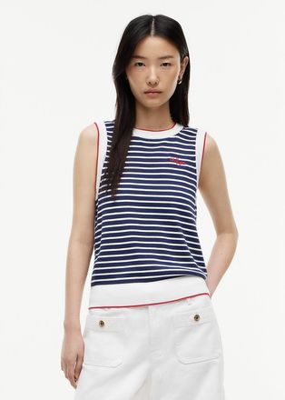 Tommy Hilfiger Womens Hilfiger Script Striped Sweater Vest - Optic White - XXL