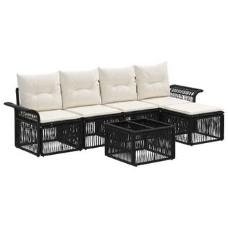 vidaXL Conjunto De Sof&aacute;s De Jard&iacute;n 6 Uds. 5 Plaza Negro Vidaxl