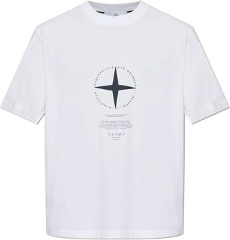 Stone Island T-Shirt Met Geprint Logo - Heren - T-shirts - Wit - M - Katoen - Tops