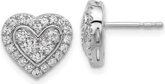 Diamond2Deal 14K White Gold 3/4 ct Lab Grown Diamond Halo Heart Stud Earrings VS Clarity, G-H Color