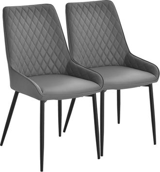 HOMCOM Set Of 2 Quilted pu Leather Dining Chairs w/ Metal Frame 4 Legs Grey - Homcom
